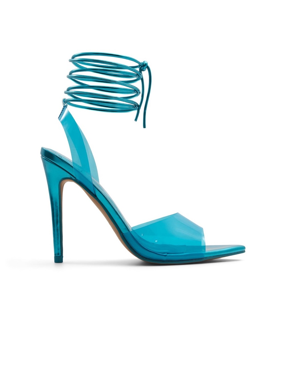 Blue wrap ankle heels
